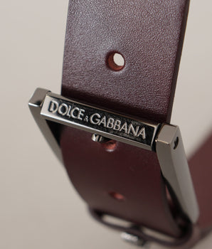 Dolce & Gabbana Brown Leather Silver Metal Crown Buckle Belt