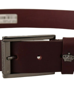 Dolce & Gabbana Brown Leather Silver Metal Crown Buckle Belt