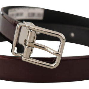 Dolce &amp; Gabbana Elegant Dark Brown Patent Leather Belt