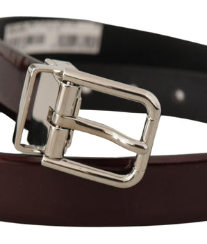 Dolce & Gabbana Brown Patent Leather Silver Metal Buckle Belt
