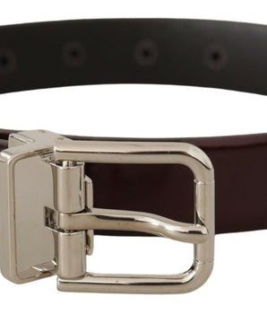 Dolce & Gabbana Brown Patent Leather Silver Metal Buckle Belt
