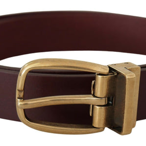 Dolce &amp; Gabbana Elegant Brown Leather Belt with Gold Buckle