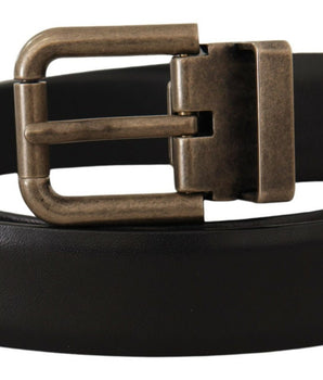 Dolce & Gabbana Black Calf Leather Brushed Brass Box Buckle Belt