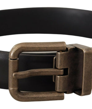 Dolce & Gabbana Black Calf Leather Brushed Brass Box Buckle Belt