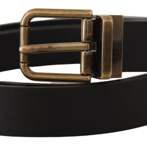 Dolce &amp; Gabbana Elegant Black Leather Belt with Vintage Buckle