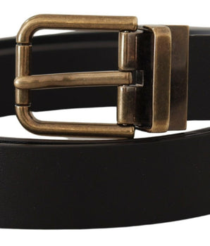 Dolce & Gabbana Black Leather Brass Metal Box Buckle Belt