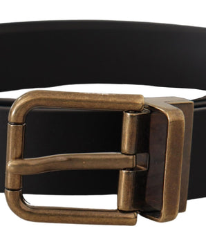 Dolce & Gabbana Black Leather Brass Metal Box Buckle Belt