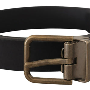 Dolce &amp; Gabbana Elegant Black Leather Belt with Vintage Metal Buckle