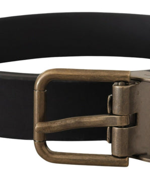 Dolce & Gabbana Black Leather Brass Metal Grain Buckle Classic Belt