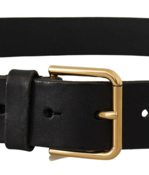 Dolce & Gabbana Black Leather Gold Tone Logo Metal Buckle Belt
