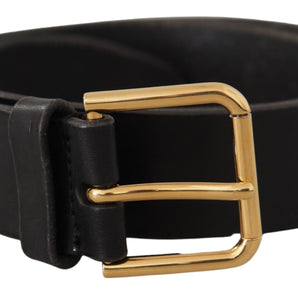 Dolce &amp; Gabbana Elegant Black Leather Belt with Metal Buckle