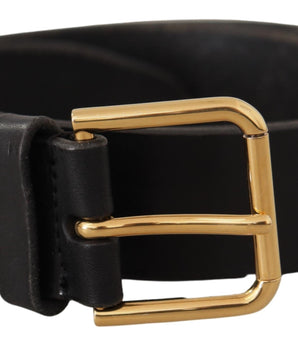 Dolce & Gabbana Black Leather Gold Tone Logo Metal Buckle Belt