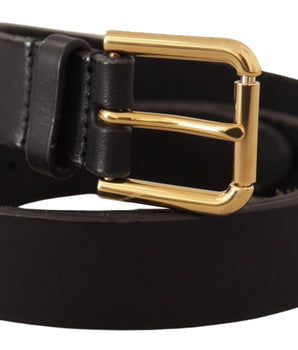 Dolce & Gabbana Brown Classic Leather Gold Metal Buckle Belt