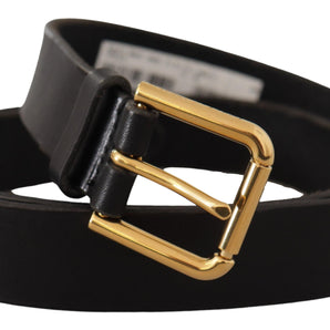 Dolce & Gabbana Sleek Black Leather Belt with Metal Buckle