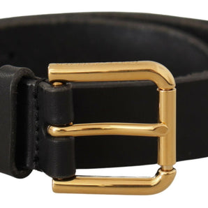 Dolce & Gabbana Sleek Black Leather Belt with Metal Buckle