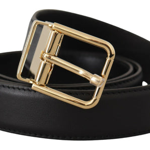 Dolce &amp; Gabbana Elegant Black Leather Belt with Metal Buckle