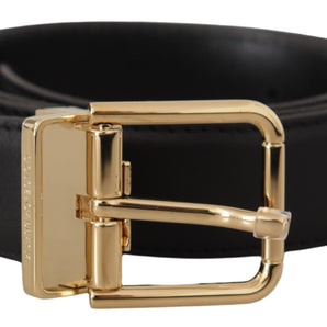 Dolce &amp; Gabbana Elegant Black Leather Belt with Metal Buckle