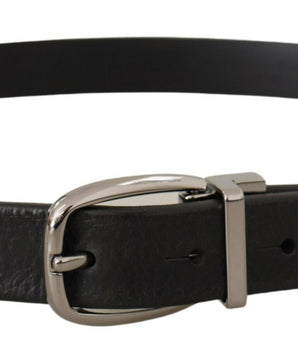 Dolce & Gabbana Black Leather Silver Chrome Metal Logo Buckle Belt