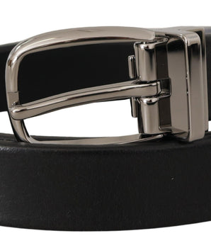 Dolce & Gabbana Black Leather Silver Chrome Metal Logo Buckle Belt