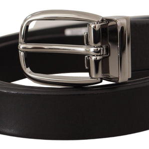 Dolce &amp; Gabbana Elegant Black Leather Belt with Metal Buckle