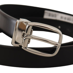 Dolce &amp; Gabbana Elegant Black Leather Belt with Metal Buckle