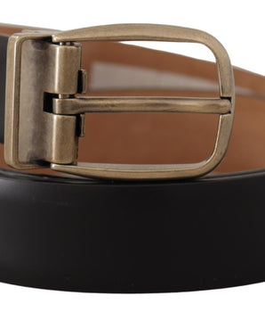 Dolce & Gabbana Black Brown Backend Leather Vintage Metal Buckle Belt