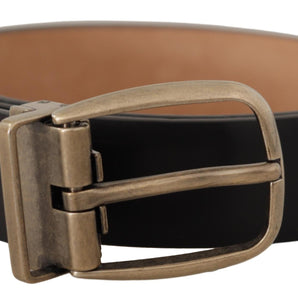 Dolce &amp; Gabbana Elegant Black Leather Belt with Metal Buckle