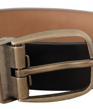 Dolce & Gabbana Black Brown Backend Leather Vintage Metal Buckle Belt