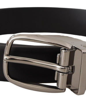 Dolce & Gabbana Black Leather Silver Metal Chrome Logo Buckle  Belt
