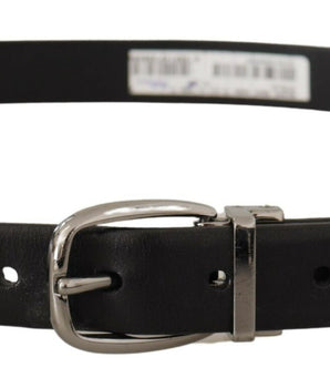 Dolce & Gabbana Black Leather Chrome Logo Metal Buckle Belt