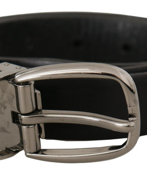 Dolce & Gabbana Black Leather Chrome Logo Metal Buckle Belt