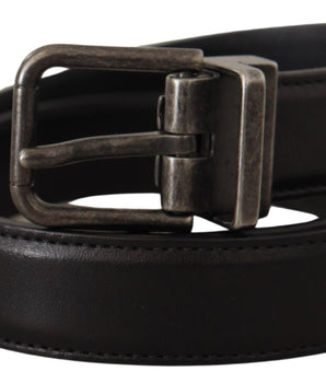 Dolce & Gabbana Black Calf Leather Logo Metal Buckle Belt