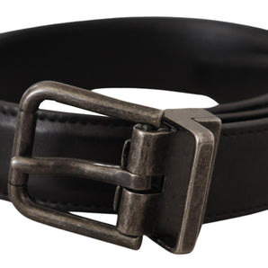 Dolce &amp; Gabbana Elegant Black Leather Belt with Metal Buckle