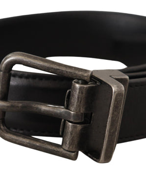 Dolce & Gabbana Black Calf Leather Logo Metal Buckle Belt