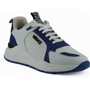 Versace Elegant Blue and White Leather Sneakers