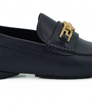 Versace Navy Blue Calf Leather Loafers Shoes