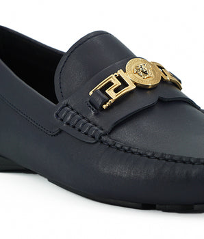 Versace Navy Blue Calf Leather Loafers Shoes