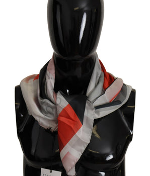 Costume National Gray Red Silk Shawl Foulard Wrap Scarf