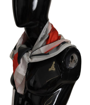 Costume National Gray Red Silk Shawl Foulard Wrap Scarf