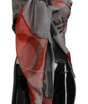 Costume National Gray Red Shawl Foulard Wrap  Scarf