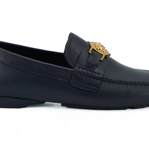 Mocasines Versace elegantes de piel de becerro azul marino