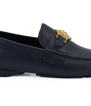 Versace Navy Blue Calf Leather Loafers Shoes