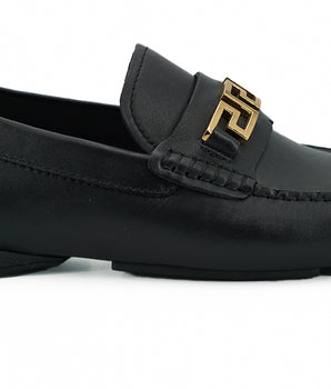 Versace Black Calf Leather Loafers Shoes