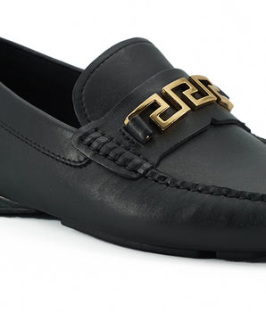 Versace Black Calf Leather Loafers Shoes