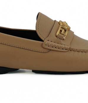 Versace Beige Calf Leather Loafers Shoes