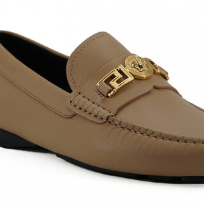 Versace Exquisite Medusa Gold-Tone Leather Loafers