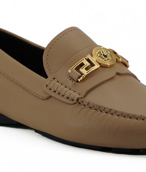 Versace Beige Calf Leather Loafers Shoes