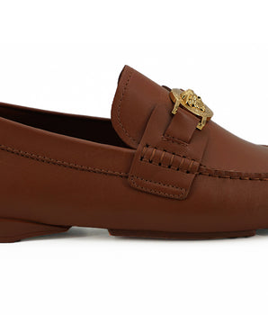 Versace Natural Brown Calf Leather Loafers Shoes