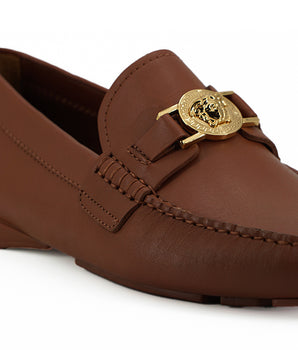 Versace Natural Brown Calf Leather Loafers Shoes