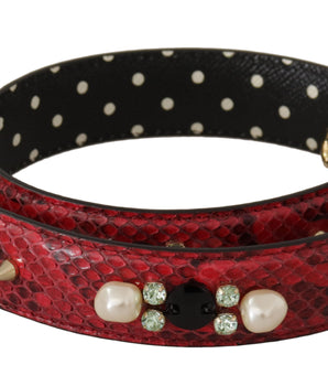 Dolce & Gabbana Red Exotic Leather Crystals Bag Shoulder Strap